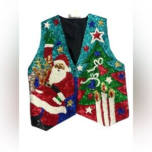 Bali Gem Vintage Festive Sequin Santa and Tree Vest